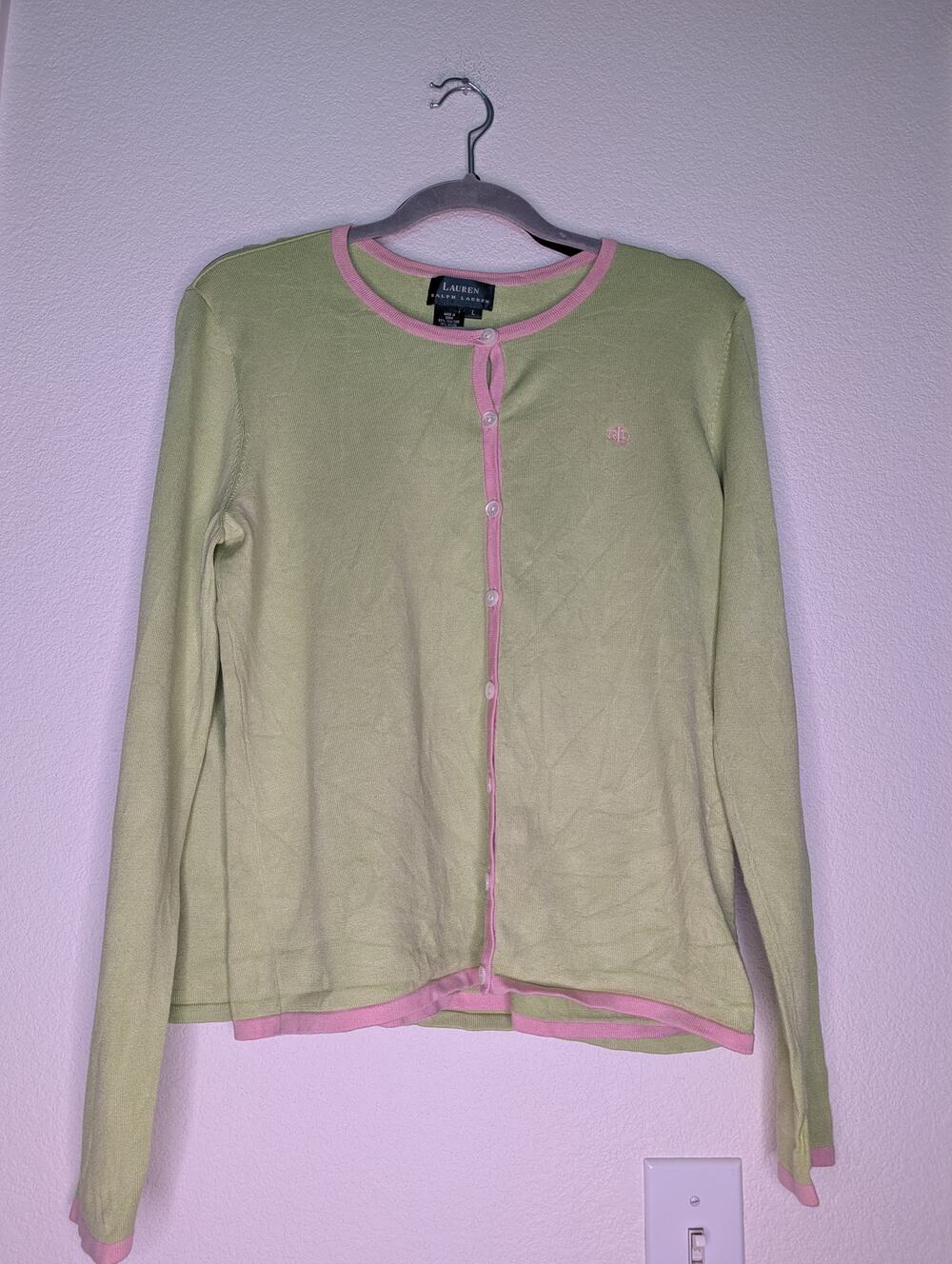 Lauren Ralph Lauren Women's Silk Blend SET Cami Cardigan L Coquette Pastel Prep